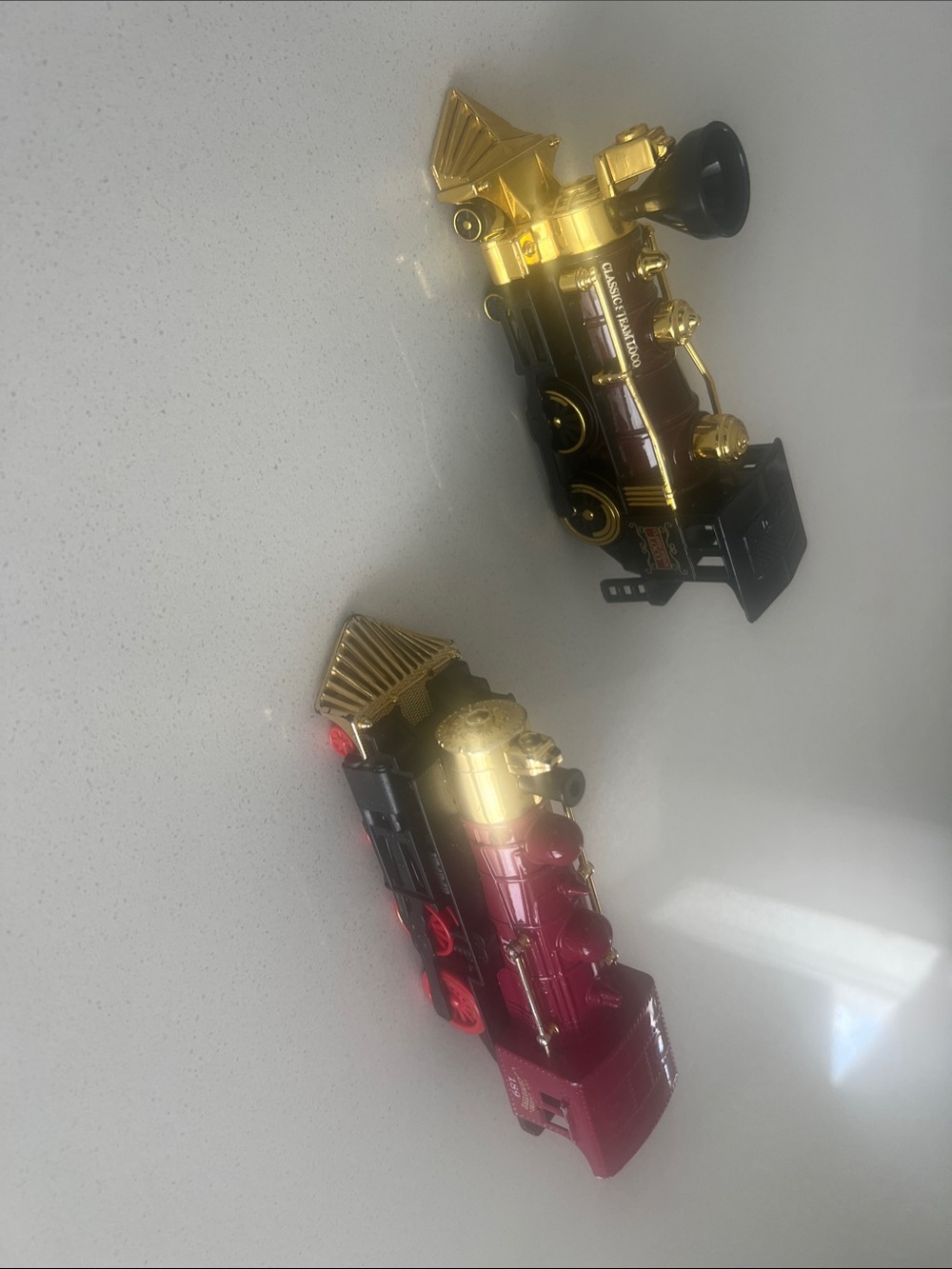 Decorative Vintage-Inspired Gold & Black and Red & Gold Train Locomotive Set